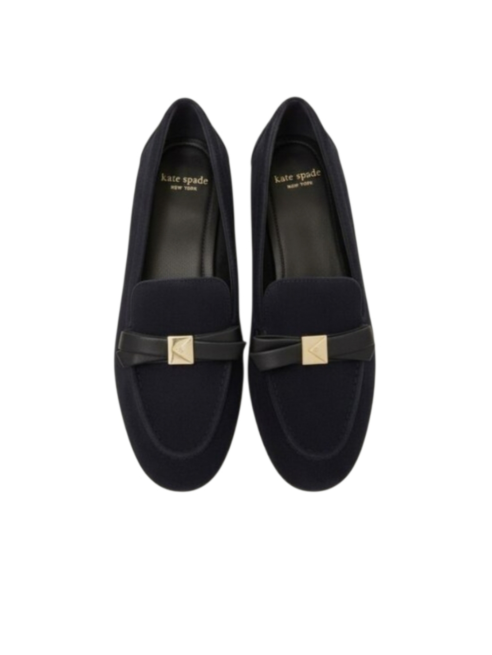 Kate Spade Deco Bow Dark Blue Suede Navy Blue‎ Loafers with Gold Detail 6 NWT